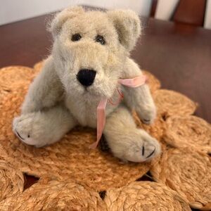 Vintage Boyds Adorable Cream Teddy Bear with Pink Ribbon